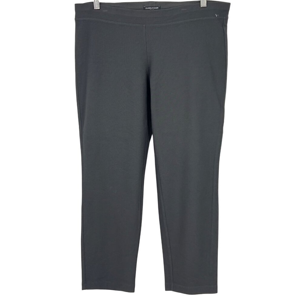 Eileen Fisher Petite Large PL Straight Leg Charcoal Gray Stretch Pant Women EUC